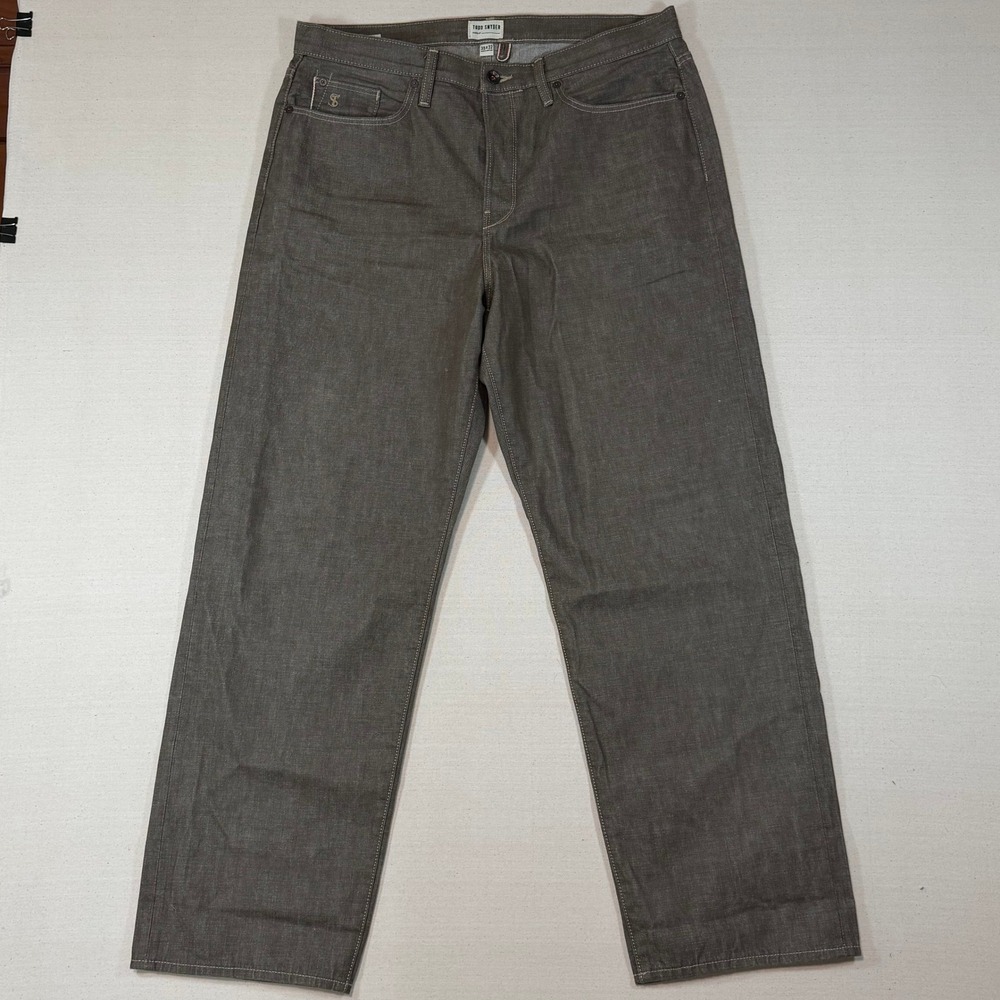Todd Snyder Relaxed Fit Selvedge Denim Jeans 36x31 Olive Drab Button Fly 12.5oz